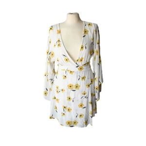 Billabong Womens Relax On High Printed Wrap-Front Dress Yellow Coastal Small